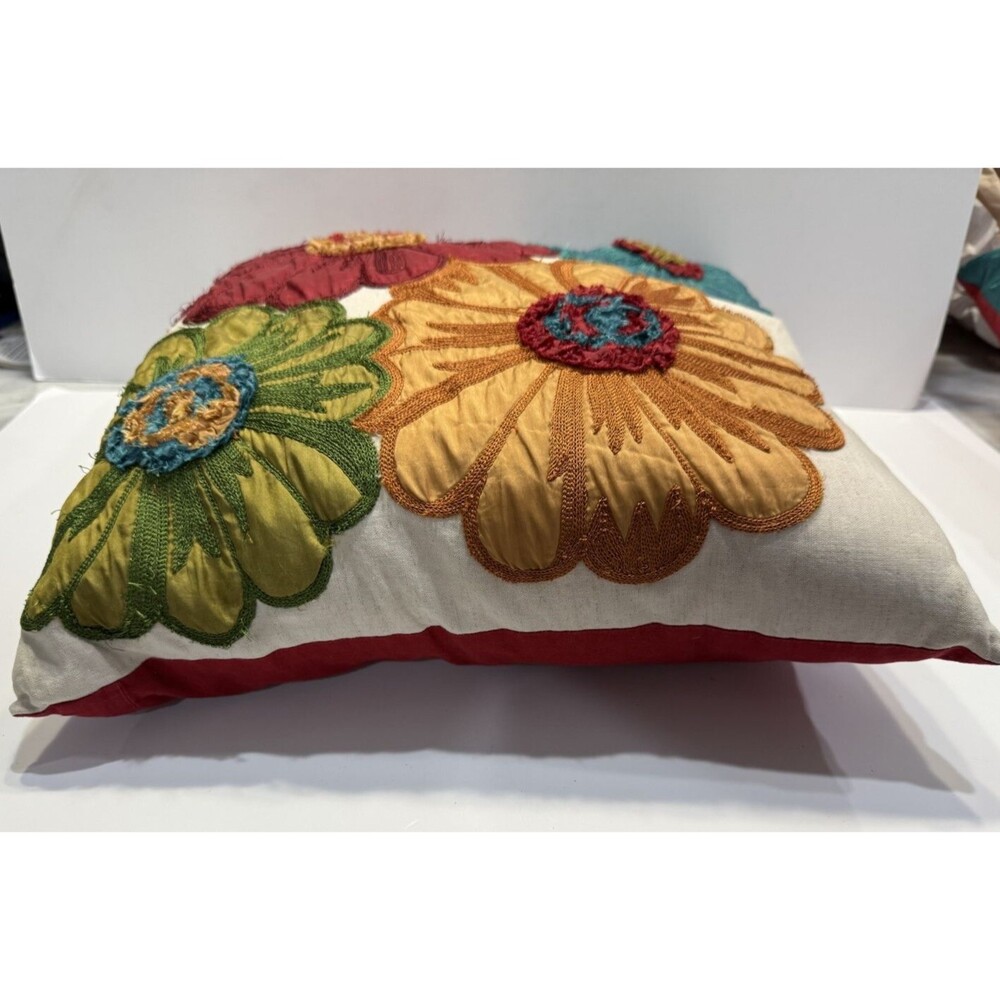 Pier 1 Imports Embroidered Floral Pillows 17x15 Boho Multicolor Embroidery Set 2 - Picture 8 of 11